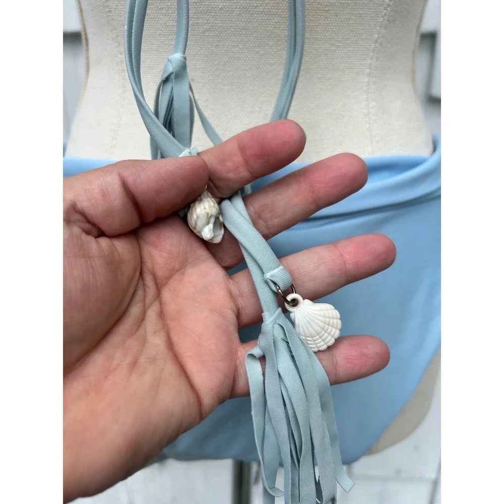 Aerie Real Good Light Blue Plunge Triangle Bikini Top S High Cut Cheeky Bottom L